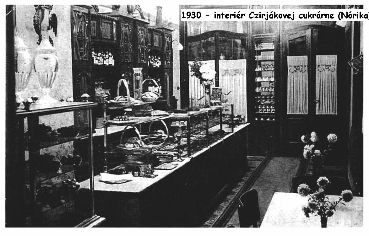 1930 - interiér Czirjákovej cukrárne (Nórika)