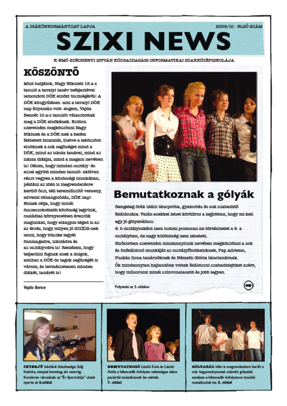Szixi News 2009/10 - Első szám címlapja