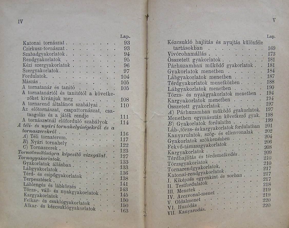 Torna-zsebkönyv 1891 Tartalomjegyzék