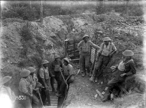 Maori Pioneers in trench, 1918