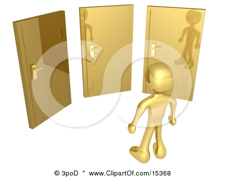 15368-Gold-Figure-Standing-In-Front-Of-Three-Different-Golden-Do