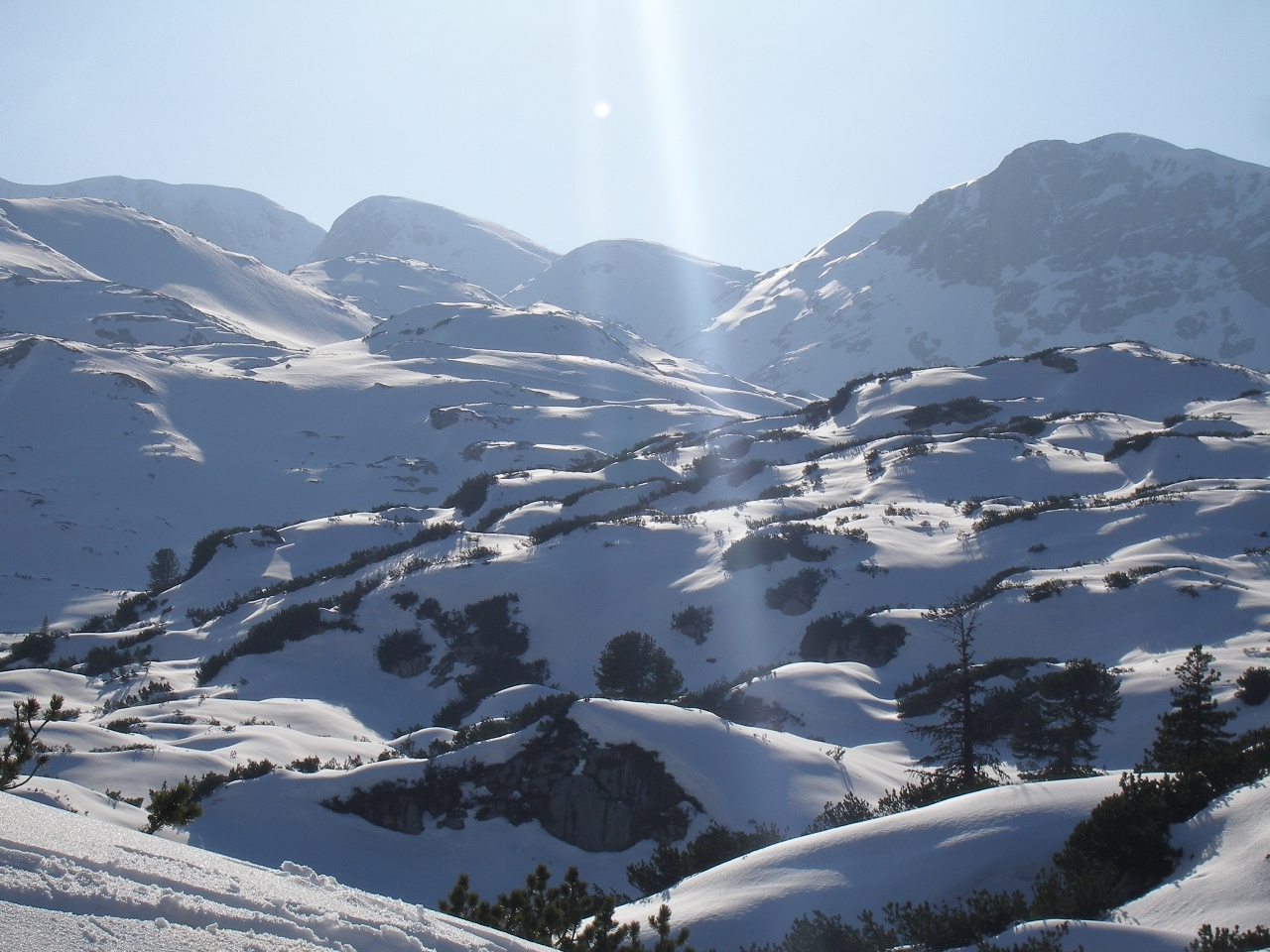 Útban a Gjaidalm-hoz, Simonyhütte alatt.