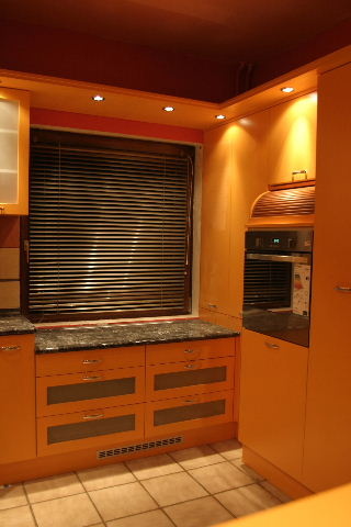 Orange kitchen.