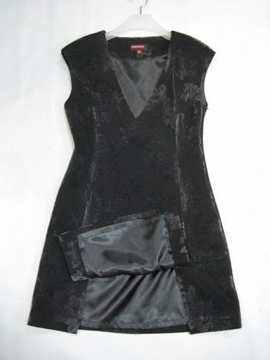 90807A-05 PRADA BLACK COTTON&POLYESTER&VELOUR DRESS SIZE 2 4 6 P