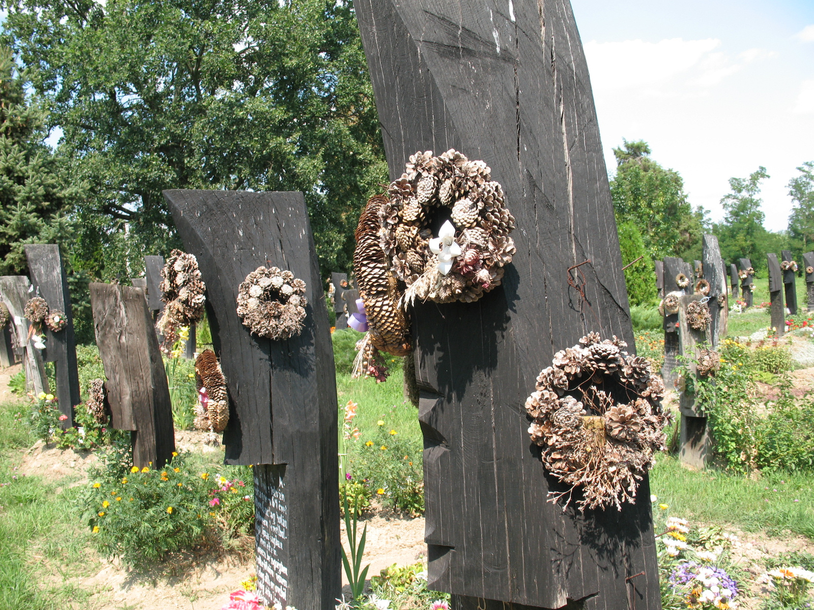 cemetery - every grave has a boat shape beam