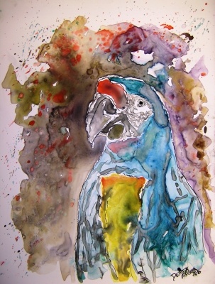 macaw parrot yupo painting small